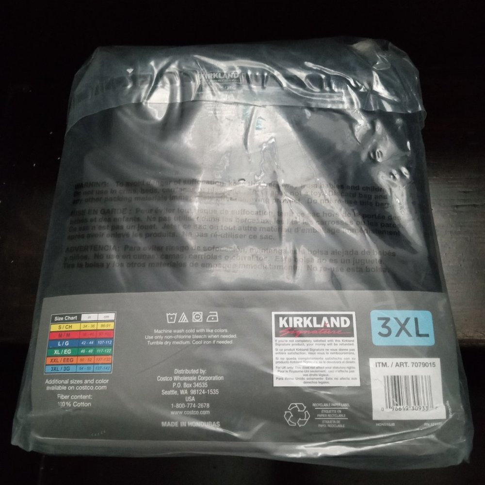 New! Kirkland Signature Men’s Crew Neck Tee, 6-pack size 3XL FAST shipping nib! - Picture 3 of 3